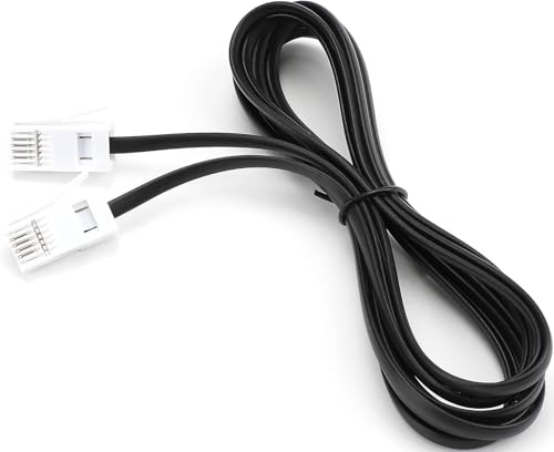 SAISN BT Telephone Cable Lead RJ11 6P4C Male Plug to Male Plug Flat Cord Black 4 Wire Phone Cables for Landline, 3M