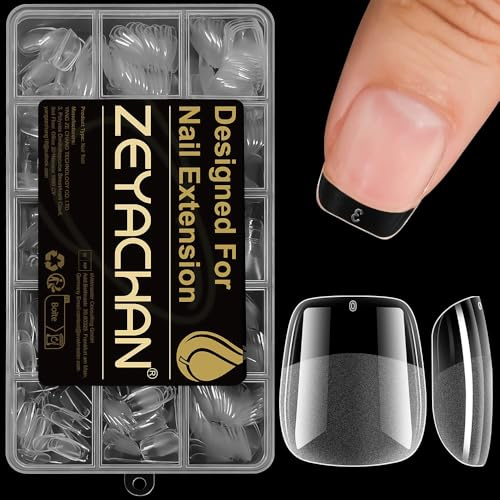 ZEYACHAN 540 Stück Tips Für Gelnägel Square Extra Kurz, 15 GrößEn Transparent Nail Tips, Semi Frost, Nagel Tips Square Short, Soft Gel Nail Tips, Nageltips Für Gelnägel Für DIY Nail Art und Salon