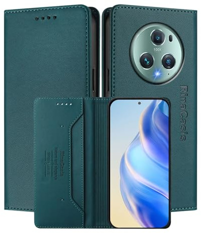 MOJIA Hülle für Honor Magic 5 Pro / Magic5 Pro, Sturz- und Kratzfest, Hochwertiges PU-Leder Folio Brieftasche Handyhülle [magnetischer Verschluss]. Dark Green