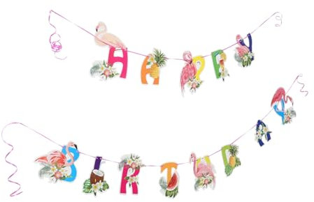 BESTonZON 2satz Hawaiianisches Geburtstagsbanner Mit Flamingo Und Kaktusdesign Teilige Deko Für Sommerfeiern Für Unvergessliche Partymomente Und Kreative Foto-requisiten