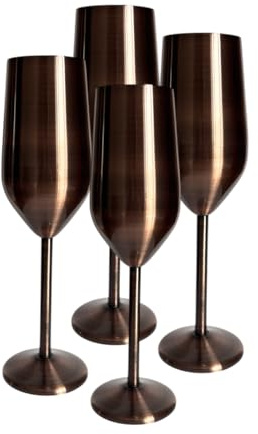 Laurie's Pub and Bar Accessories Set of 4 Stainless Steel Champagne Glasses | 220ml | Unbreakable Champagne Flutes (Brushed Rose Gold)