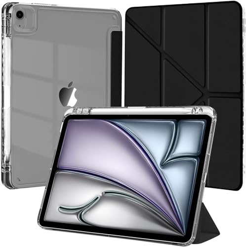 Coque pour iPad Air 13 Pouces M4/M3/M2 (2026/2025/2024)/iPad Pro 12.9 2022/2021/2020/2018 avec Porte-Stylet, 6 en 1 Angles de Vision, Arrière Transparent
