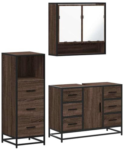 vidaXL 3-TLG. Badmöbel-Set Braun Eichen-Optik Holzwerkstoff, Badmöbelset, Badezimmerschrank, Badezimmerunterschrank, Badmöbel, Badezimmer Unterschrank
