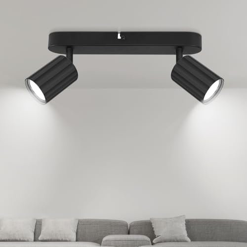 Dehobo Faretti Led Soffitto Orientabili GU10 Faretto Led Interno Nero Faretti da Soffitto 2 Luce, Moderno Faretti da Parete Interno per Soggiorno Cucina, Senza Lampadina
