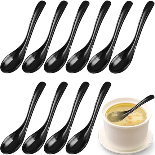 Yueser Asiatische Suppenlöffel, 10 Stück, Schwarz, Suppenlöffel, Reis, Melamin, Ramenlöffel, chinesische Suppenlöffel, japanische Suppenlöffel (schwarz)