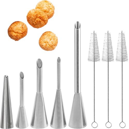5 Pack Cream Icing Piping Nozzles with 3 Brush Long Puff Nozzles Tips Cream Filling Tubes Cupcake Filler Nozzle Puff for Filling Cookies Cakes