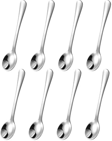 Parthan 8 Pcs Stainless Steel Mini Spoons, 7.5cm Small Metal Spoon for Spice Jars, Coffee, Dessert, Salt and Sugar, Small Spoons Silver