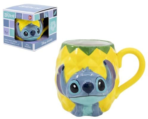 CARTOON Disney - Taza de cerámica con diseño de puntada 3D, 415 ml, diseño de cuenco de desayuno para niños