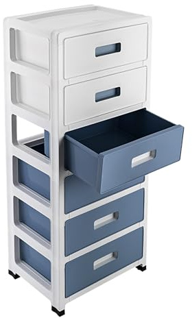 Schubladenschrank mit 6 Schubladen, Kunststoff Schubladenbox Schmal | Aufbewahrungsboxen Sowie Wagen mit Rollen für Schlafzimmer, Bad, Büro, 35*26*83.5cm