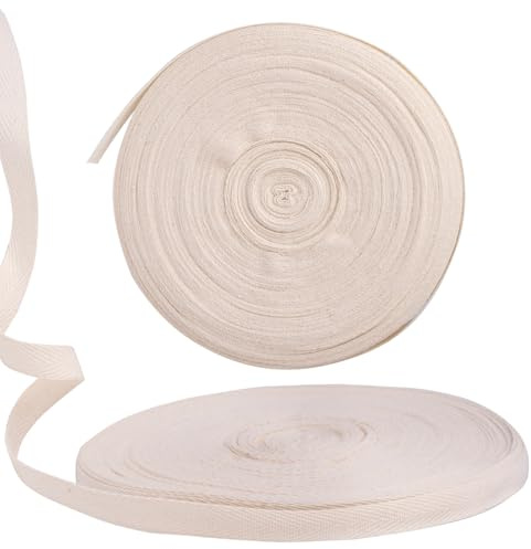 25mm Schrägband Baumwolle, 50 Meter Baumwollband Stoffband Gurtband Nahtband Saumband zum Nähen Baumwolle zum Stricken Einfassband Kantenband NähenSchrägband Stoffbänder (Beige)