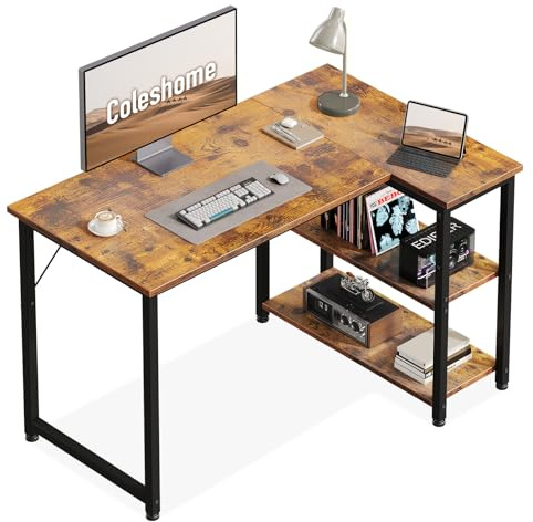 Coleshome Gamingbord, Hörnskrivbord med Reversibel Förvaringshylla, Utrymmessparande Skrivbord, Passar för PC-skrivbord i Hörn i Hemmet (Brun, 100x70cm)