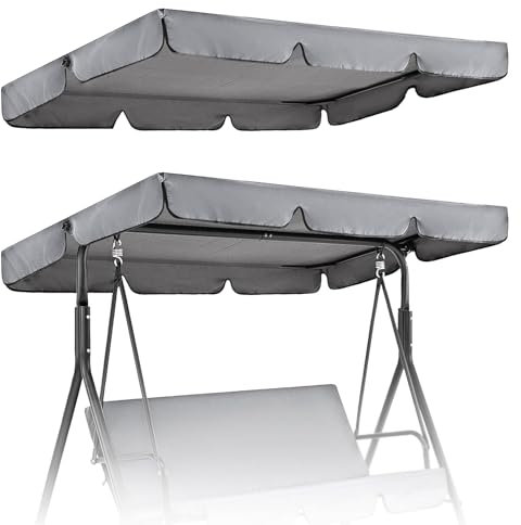 Toldo de repuesto para silla de columpio, toldo de repuesto para jardín, impermeable, resistente al viento, anti-UV, 3 plazas, para exteriores, patio (gris, 195 x