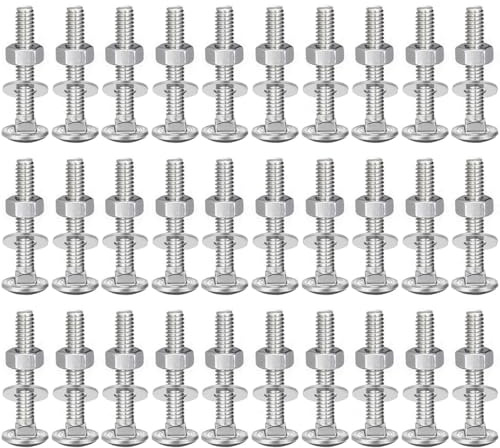 24 Set Carriage Bolts and Nuts Flat Washers Kit, M6X35 304 Stainless Steel Round Head Square Neck Carriage Bolts Screws and Hex Nuts for Home Office Industrial Electronic Hardwood Bench Slat Fixings