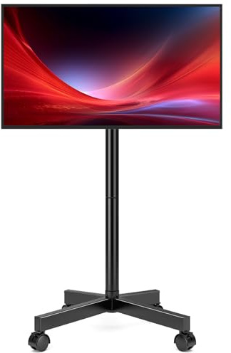 Hemudu Mobile TV Stand for 23-60 Inch LCD LED Flat/Curved Screen TVs, TV Cart Holds up to 77Lbs, Rolling TV Stand with Tilt and Height Adjustable, Pole TV Floor Stand with Wheels Max VESA 400x400mm