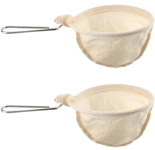 CREATCABIN 2Pcs Coffee Sock Reusable Filter Cotton Coffee Filters Beige Fluff Tea Strainer Funnel Dripper with Stainless Steel Handle for Home Office Manual Drip Handmade Brewing 8.3 x 4.6 x 0.2