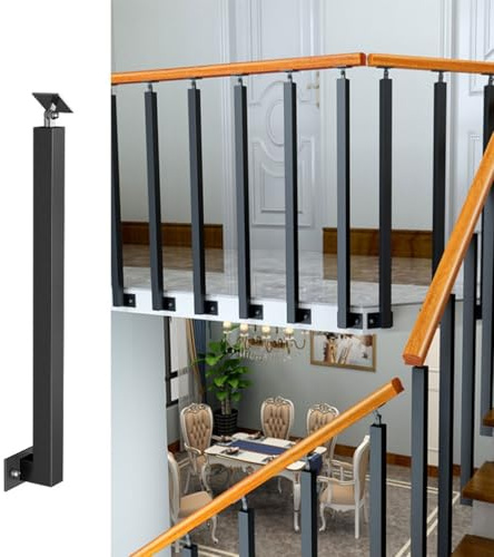 Geländer-Pfosten Treppe Seitliche Montage Schwarz, Metall Treppengeländerpfosten - Verstellbare 270° mit Flacher Halterungsbasis und Schraubensätzen für Veranda, Treppe
