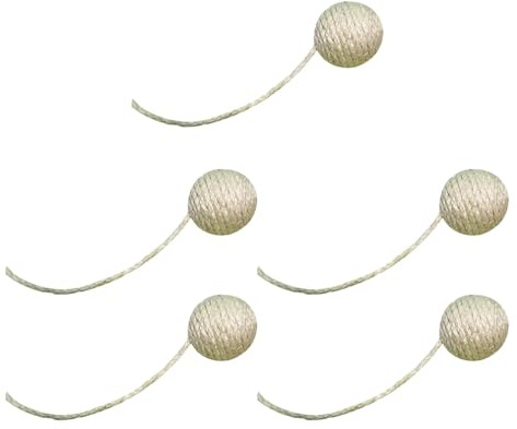 PawwJoy 5 x Katzen-Sisalseil-Bälle, interaktives Selbstspiel, Hanfseil-Bälle für Kätzchen und Katzen, 5,5 cm, Weiß
