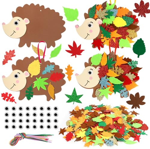 TPVUPC 12 Sets Igel Herbst Basteln Kinder, Igel Herbst Kreativsets zum Basteln, Igel Filz Bastelset für Jungen Mädchen Geschenk, Herbst Fensterdeko Kreativsets für Junge Mädchen, DIY Herbstdeko