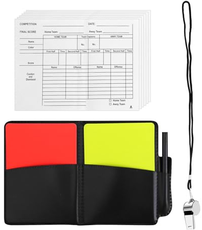 Football Referee Cards Set, Football and Basketball Referee Set with Yellow Red Cards, Loud Whistle, Record Sheets and Pencil, Sports Game Accessories