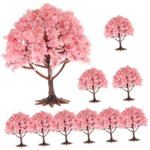 NUOBESTY Lot de 10 Petits Arbres Artificiels à Fleurs, Accessoires De Décoration pour Scènes De Jouets Et Matériel D’enseignement Psychologique, Hauteur 8 Cm Base