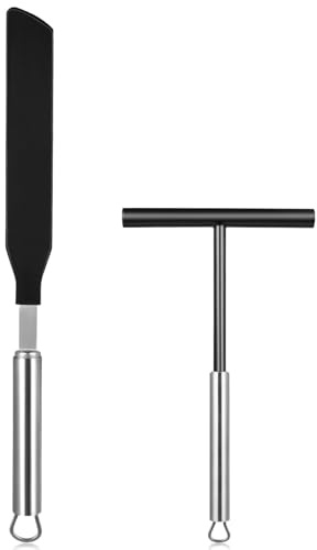 BAZEITFLOW Set de Spatules Pâtisserie Acier Inoxydable Répartiteur Pâte Crêpes et Lisseur Gâteau Outil Pratique pour Crème et Pancakes Rangement Suspendu Mural