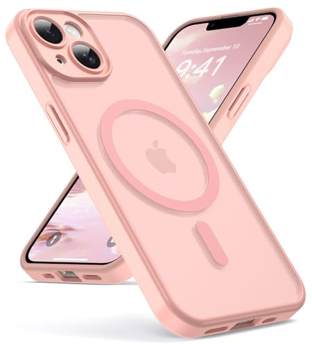 Oududianzi-Coque pour iPhone 13 Compatible avec MagSafe Magnétique, Housse de Arrière Translucide Givrée PC, TPU Silicone Bumper Étui Protection Antichoc Militaire Anti-Empreintes - Rose