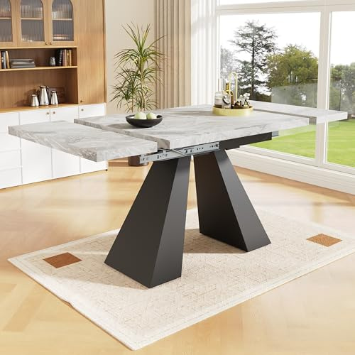 FammyLoft Tavolo da pranzo telescopico (99-159 x 74 cm), tavolo da pranzo allungabile, tavolo da cucina salvaspazio, ampio piano di lavoro, tavoli da pranzo con gambe a colonna per cucina e soggiorno