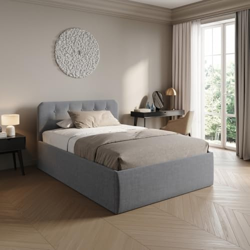 Home Collective Polsterbett 120x200 cm Doppelbett Bett mit verstellbarem Lattenrost & Bettkasten, gepolstertes Kopfteil, Made in Germany | Grau