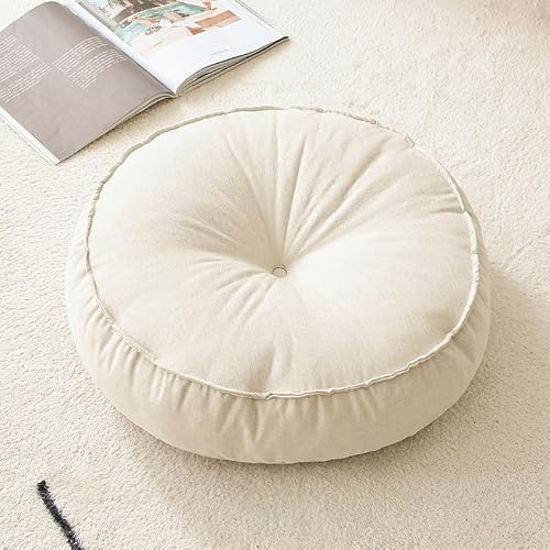 Yunlaishaocer Rundes Bodenkissen, Bodenkissen für Zuhause & Outdoor, Großes Meditationskissen für Schlafzimmer, Tatami para Wohnzimmer, Dekorative Runde Kissen für Yoga, Balkon (Gebrochenes Weiß)