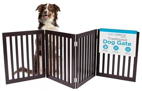 INTERNET'S BEST Dog Gate Indoor Freestanding Pet Barrier, Folding Wood Dog Fence, Extra Wide Doorway Puppy Gate, Indoor Animal Privacy Panel, Wooden Cat Fence - 4 Panel - 24, Espresso