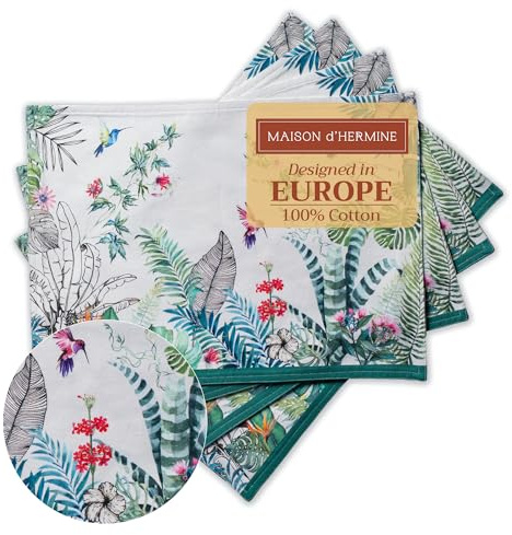 Maison d'Hermine Platzsets, 4er-Set, 100% Baumwolle, waschbar, wiederverwendbar, für Zuhause, Küche, Esszimmer, Party, Hochzeit, Restaurant, Frühjahr Sommer (Tropiques, 33 cm x 48 cm)
