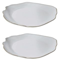 Serene Spaces Living Set of 2 Medium Free-Form Edge Glazed Ceramic Plate- Dinnerware for Vintage Weddings, Events, Measures 9 Long, 8 Wide and 1 Tall