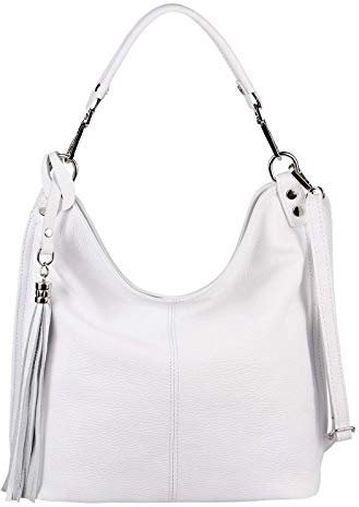 OBC Made IN Italy Damen Echt Leder Tasche Business Shopper Schultertasche Ledertasche Umhängetasche Handtasche Echtleder (Weiß)