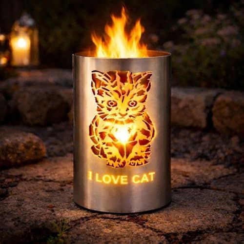 TiKo-Design® Feuertonne Feuerkorb mit I Love Cat Motiv