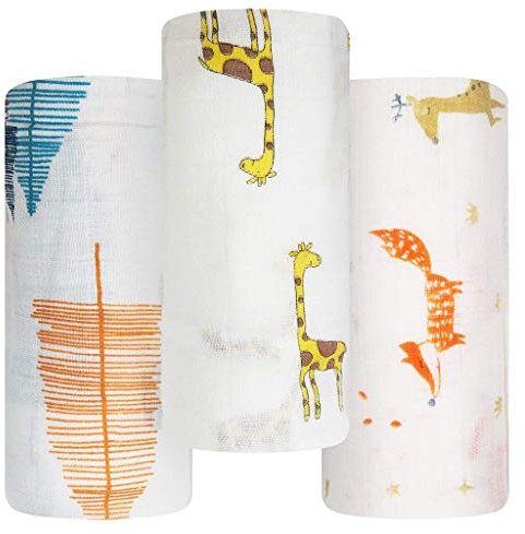 Baby Musselin Wickeldecke,Fulltime 3er Set Neugeborene Kleinkind 47 x 47 Zoll Unisex Bambus Pucktücher, Jungen & Mädchen Weich seidig Wickeldecken