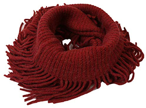 Cheerlife Damen Schal Winter Loop Schal Wolle Warm Schal Winterschal Strickschal Schlauchschal Rundschal mit quasten/fransen (Weinrot)