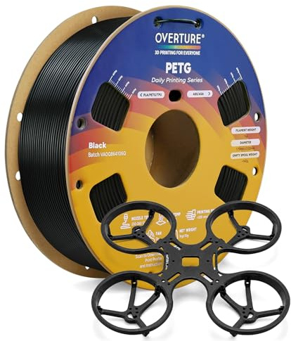 OVERTURE Rapid PETG 3D Printer Filament 1.75mm, 1kg Black