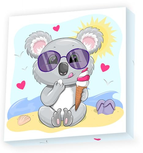 DIAMOND DOTZ DBX.040 - Original 5D Diamond Painting Set DOTZ BOX Koala Cream, Kreativset mit 1.739 Diamant Mosaiksteinen, Malset ca. 22 x 22 cm, DIY Komplettset für Kinder ab 8 Jahren, Grau / Gelb