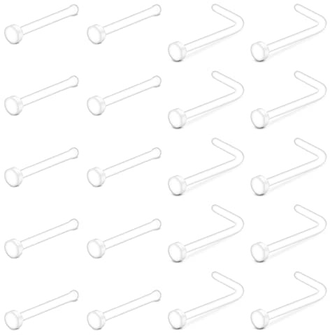 D.Bella 18G 20G Klar Nasenstecker Acryl L Form Nasenringe Retainer Bioflex Knochen Pin Gerade Nasenstecker Retainer Flexible Nasenpiercing Retainer Flat Top für Männer Frauen Kunststoff, Kunststoff