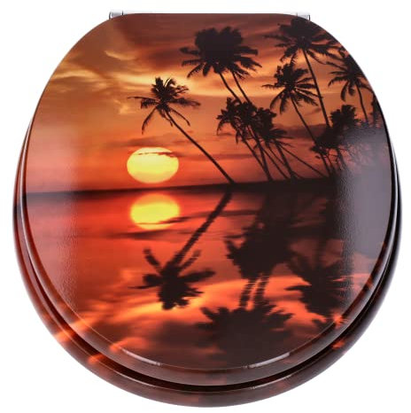 TP WC-Sitz mit Absenk-Automatik und Motiv, Soft-Close-Funktion, Toiletten-Deckel mit Holz-Kern, ovale O-Form, EU-Größe, bis 120 kg, rostfreie Scharniere, einfache Montage (Twilight)