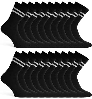 Basic Treasure Lot de 20 Paires Chaussettes de Tennis Unisexe Coton – 43/46 – Noir