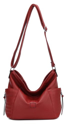 ITALYSHOP24 OBC Damen Tasche Shopper Schultertasche Umhängetasche Crossbody Henkeltasche Crossover Beuteltasche Handtasche Hobo Bag Reise Kunst-Leder Rot