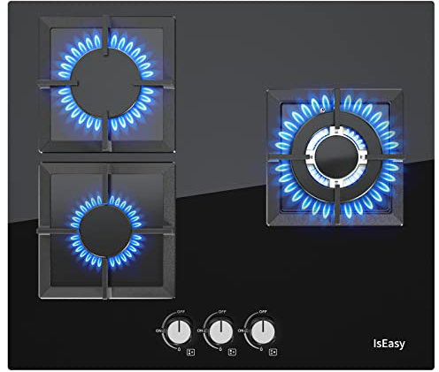 Plaque de Cuisson à Gaz 3 feux, Plaque Gaz 3 Feuxs, Table de Cuisson Encastrable, Gazs ville et bouteille (3 Foyers)