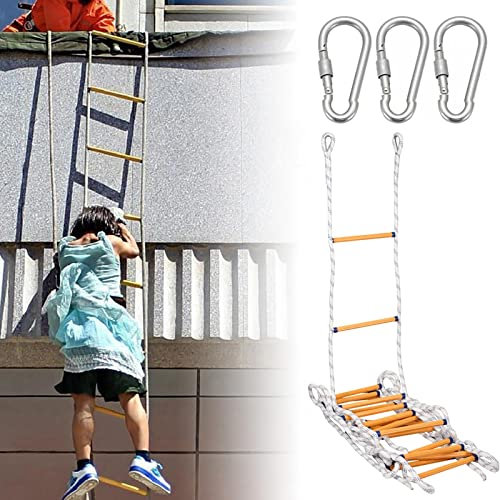 QCLUEU Emergency Fire Escape Ladder Flame Resistant Safety Extension Rope Ladder with 3 Hooks, 2-3 Story Homes Reusable Compact & Portable External Ladder (Size : 32FT/10M)