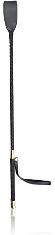FOXBI Ledergerte Reitpeitsche schwarz Premium Leder Pferdegerte Anti Rutsch Griff Stock Pferdepeitsche,Schwarz 45cm