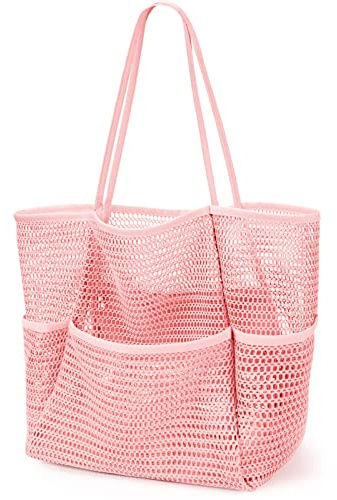 KPX Beach Bag with Mini Pocket, Beach Tote Bags for Women Large Foldable Mesh Swimming Pool Travel Bags - Sandproof