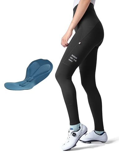 INBIKE Fahrradhose Damen Lang Gepolstert Sommer Herbst Radlerhose mit Sitzpolster High Waist Atmungsaktive Elastische Schnell Trocknend Frühling Schwarz M