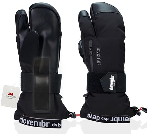 devembr 3-Finger-Skihandschuhe mit Handgelenkschutz, Warme Snowboardhandschuhe für Herren und Damen, Schwarz, L