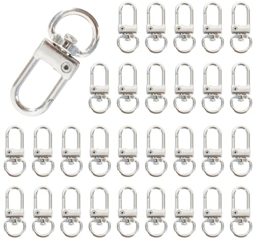 30 Piezas Cierre de Langosta Giratorio Metal, Giratoria Clave Cierres, Mosquetones Pequeños 33 mm de Largo, para Llavero Bolsas de Bricolaje Joyas Manualidades (Plata)