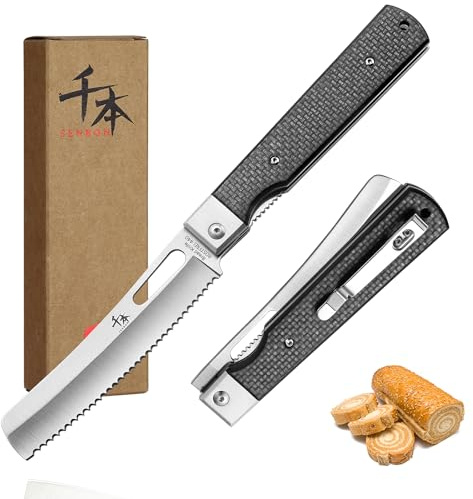SENBON 440A Camping Brot Messer Edelstahl Sharp japanisches stil Falten Tragbare Reise Gebäck Kohlefaser Brot Messer